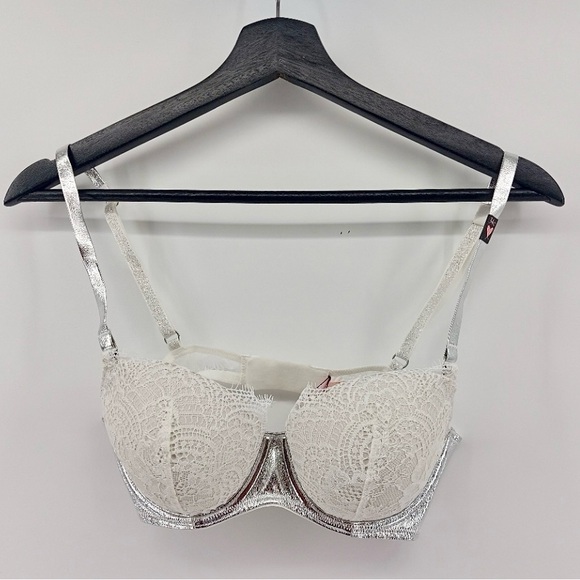 Victoria's Secret Other - Victoria's Secret Dream Angels White Lace Line Demi Silver Straps 34C